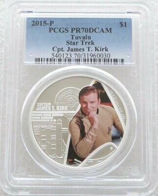 2015 Tuvalu Star Trek Captain James T Kirk $1 Silver Proof 1oz Coin PCGS PR70 DCAM
