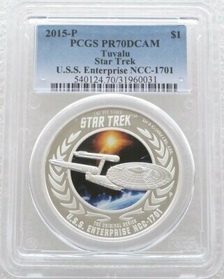 2015 Tuvalu Star Trek USS Enterprise $1 Silver Proof 1oz Coin PCGS PR70 DCAM