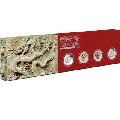 2012-P Australia Lunar Dragon $1 Silver 4 Coin Type Set Box Coa