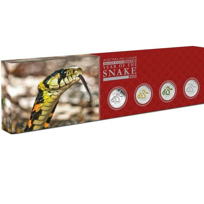 2013-P Australia Lunar Snake $1 Silver 4 Coin Type Set Box Coa
