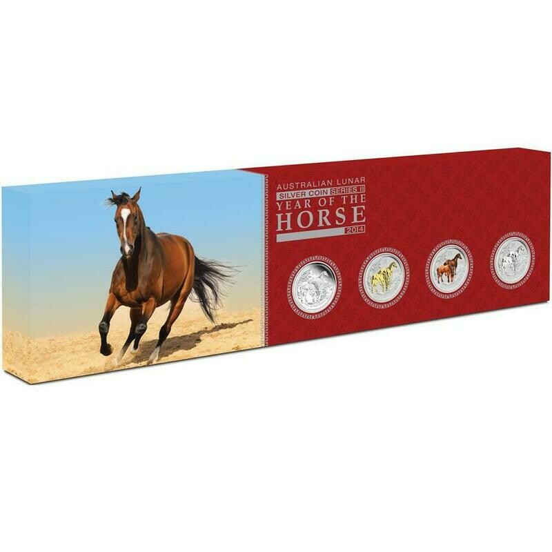 2014-P Australia Lunar Horse $1 Silver 4 Coin Type Set Box Coa