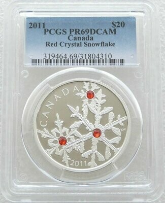 2011 Canada Swarovski Crystal Snowflake Hyacinth Red $20 Silver Proof 1oz Coin PCGS PR69 DCAM
