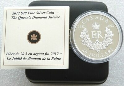 2012 Canada Diamond Jubilee Royal Cypher $20 Silver Proof 1oz Coin Box Coa