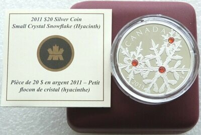 2011 Canada Swarovski Crystal Snowflake Hyacinth Red $20 Silver Proof 1oz Coin Box Coa