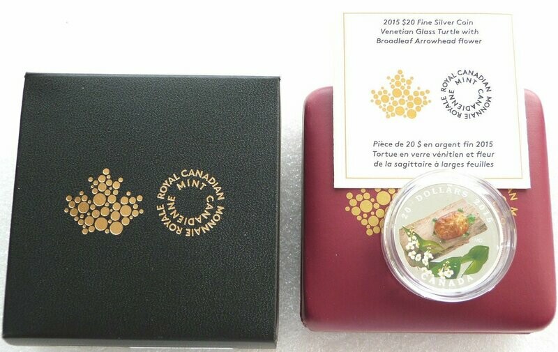 2015 Canada Murano Venetian Glass Turtle $20 Silver Proof 1oz Coin Box Coa