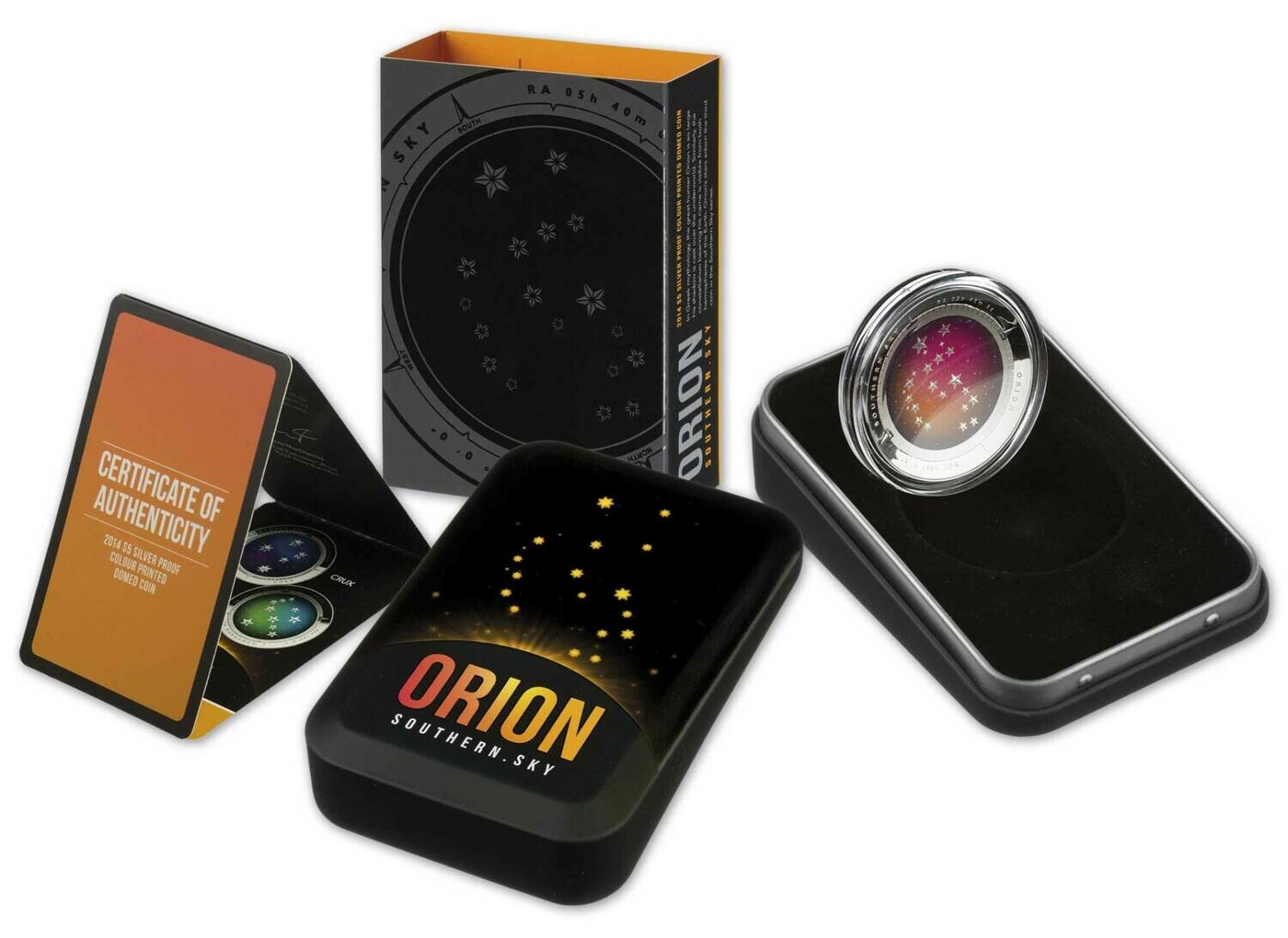 Australia 2014 Southern Sky Orion Box Case Capsule and certificate for $5 Domed 