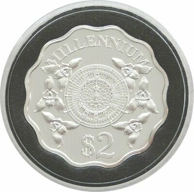 2000 - 1999 Cayman Islands Millennium Scalloped $2 Silver Proof 1/2oz Coin