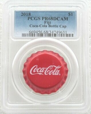 2018 Fiji Coca-Cola Coke Bottle Cap Colour $1 Silver Proof Coin PCGS PR68 DCAM