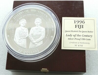 1996 Fiji Lady of the Century $50 Silver Proof Kilo Coin Box Coa