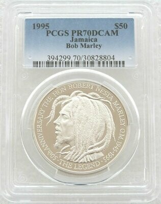 1995 Jamaica Bob Marley $50 Silver Proof Coin PCGS PR70 DCAM
