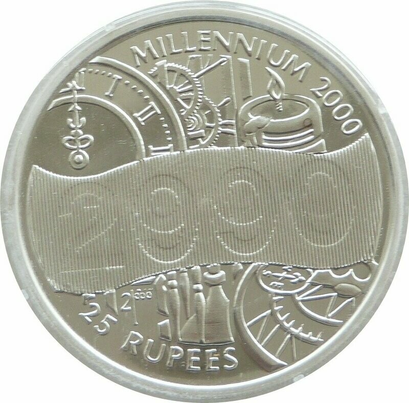 2000 Seychelles Millennium Dual Dated Hologram 25 Rupees Silver Proof Coin