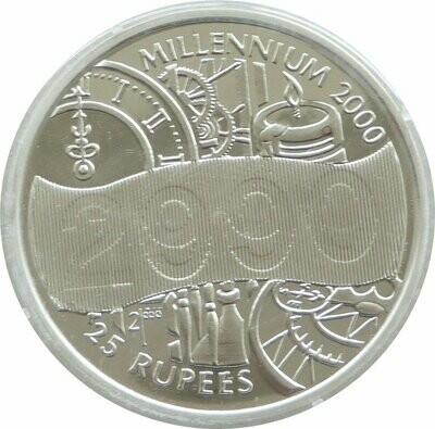 2000 Seychelles Millennium Dual Dated Hologram 25 Rupees Silver Proof Coin