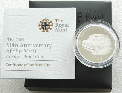 2009 Alderney Mini Motor Car 50th Anniversary £5 Silver Proof Coin Box Coa