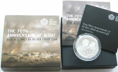 2014 Alderney D-Day Landings £5 Silver Proof Coin Box Coa