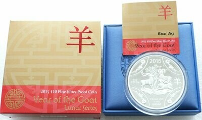 2015 Australia Lunar Goat $10 Silver Proof 5oz Coin Box Coa