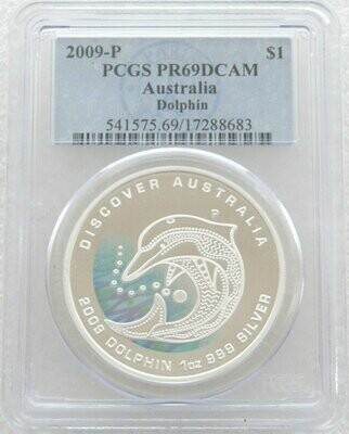 2009 Australia Dolphin Colour $1 Silver Proof 1oz Coin PCGS PR69 DCAM