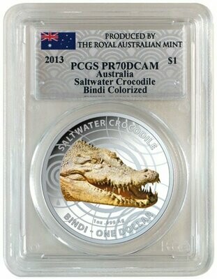 2013 Australia Saltwater Crocodile Bindi $1 Silver Proof 1oz Coin PCGS PR70 DCAM
