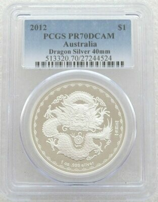 2012 Australia Lunar Dragon $1 Silver Proof 1oz Coin PCGS PR70 DCAM