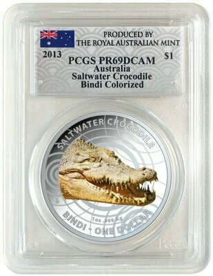2013 Australia Saltwater Crocodile Bindi $1 Silver Proof 1oz Coin PCGS PR69 DCAM