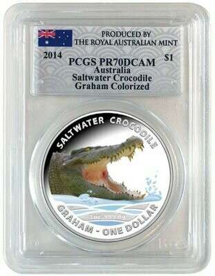 2014 Australia Saltwater Crocodile Graham $1 Silver Proof 1oz Coin PCGS PR70 DCAM