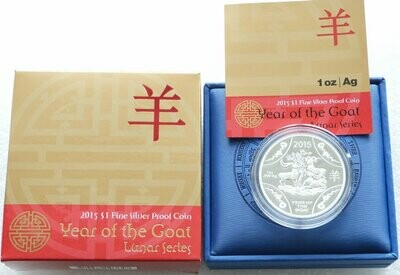 2015 Australia Lunar Goat $1 Silver Proof 1oz Coin Box Coa