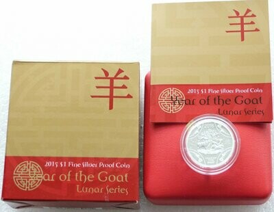 2015 Australia Lunar Goat $1 Silver Proof Coin Box Coa