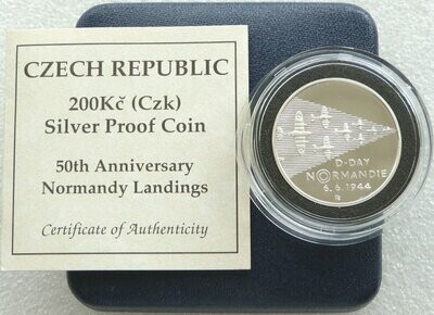 1994 Czech Republic Normandy D-Day Landings 50th Anniversary 200KC Silver Proof Coin Box Coa