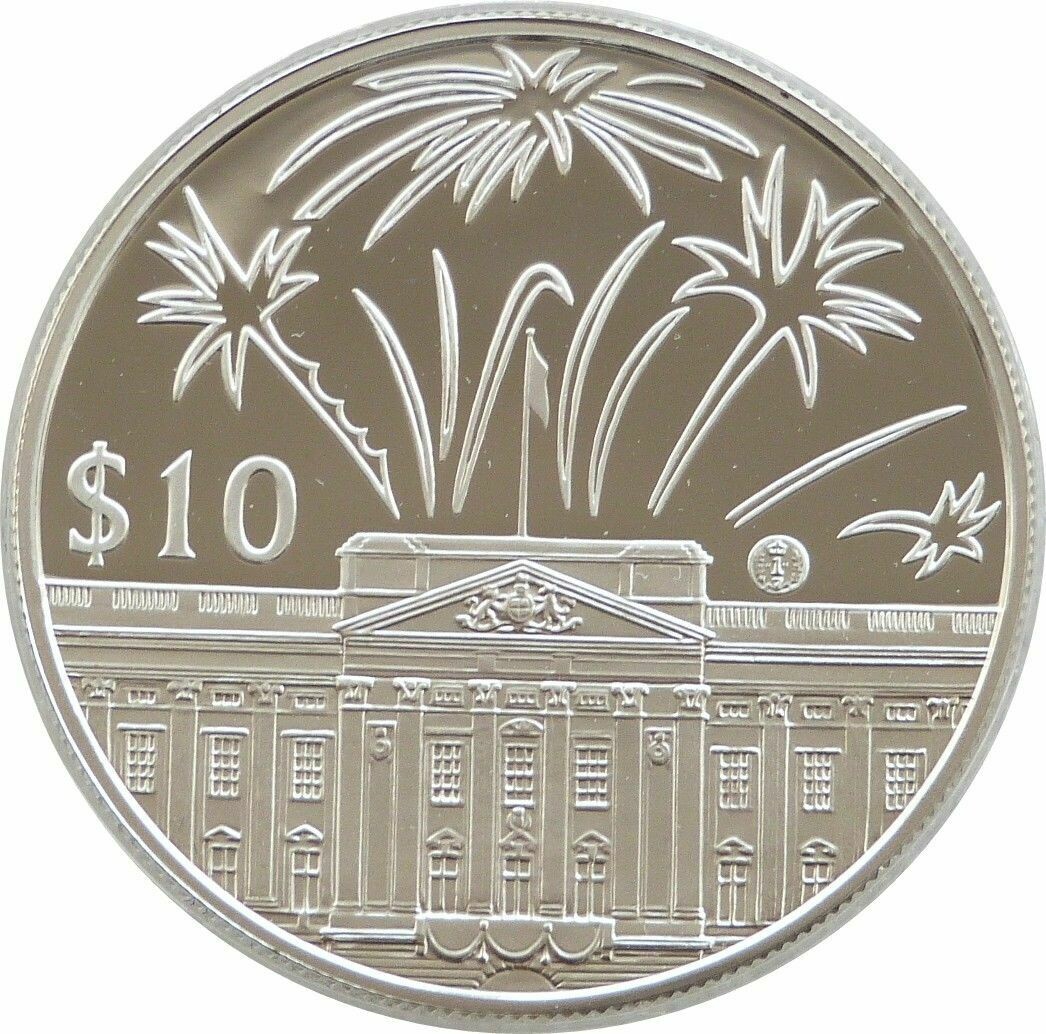 2002 East Caribbean States Golden Jubilee Fireworks $10 Silver Gold Proof Coin