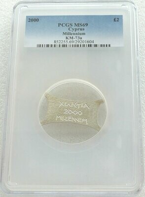 2000 Cyprus Millennium £2 Silver Coin PCGS MS69