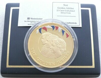 2002 Falkland Islands Golden Jubilee £10 Silver Gold Proof 5oz Coin Box Coa