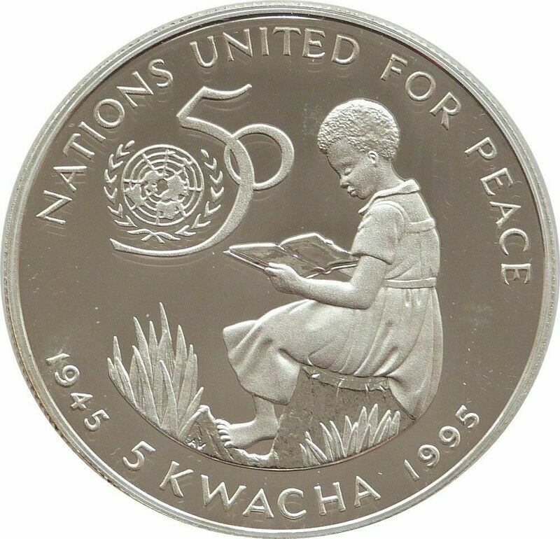 1995 Malawi United Nations 5 Kwacha Silver Proof Coin