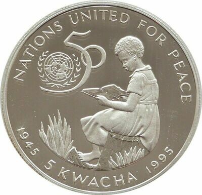 1995 Malawi United Nations 5 Kwacha Silver Proof Coin