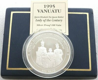 1995 Vanuatu Lady of the Century 100 Vatu Silver Proof 5oz Coin Box Coa