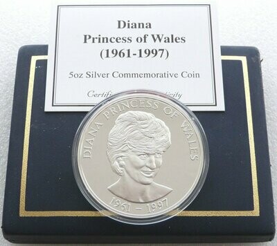 1998 Uganda Lady Diana Princess of Wales 10,000 Shillings Silver Proof 5oz Coin Box Coa