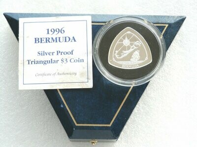 1996 Bermuda Triangular $3 Silver Proof Coin Box Coa