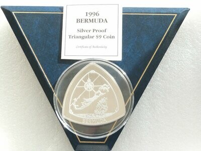 1996 Bermuda Triangular $9 Silver Proof 5oz Coin Box Coa