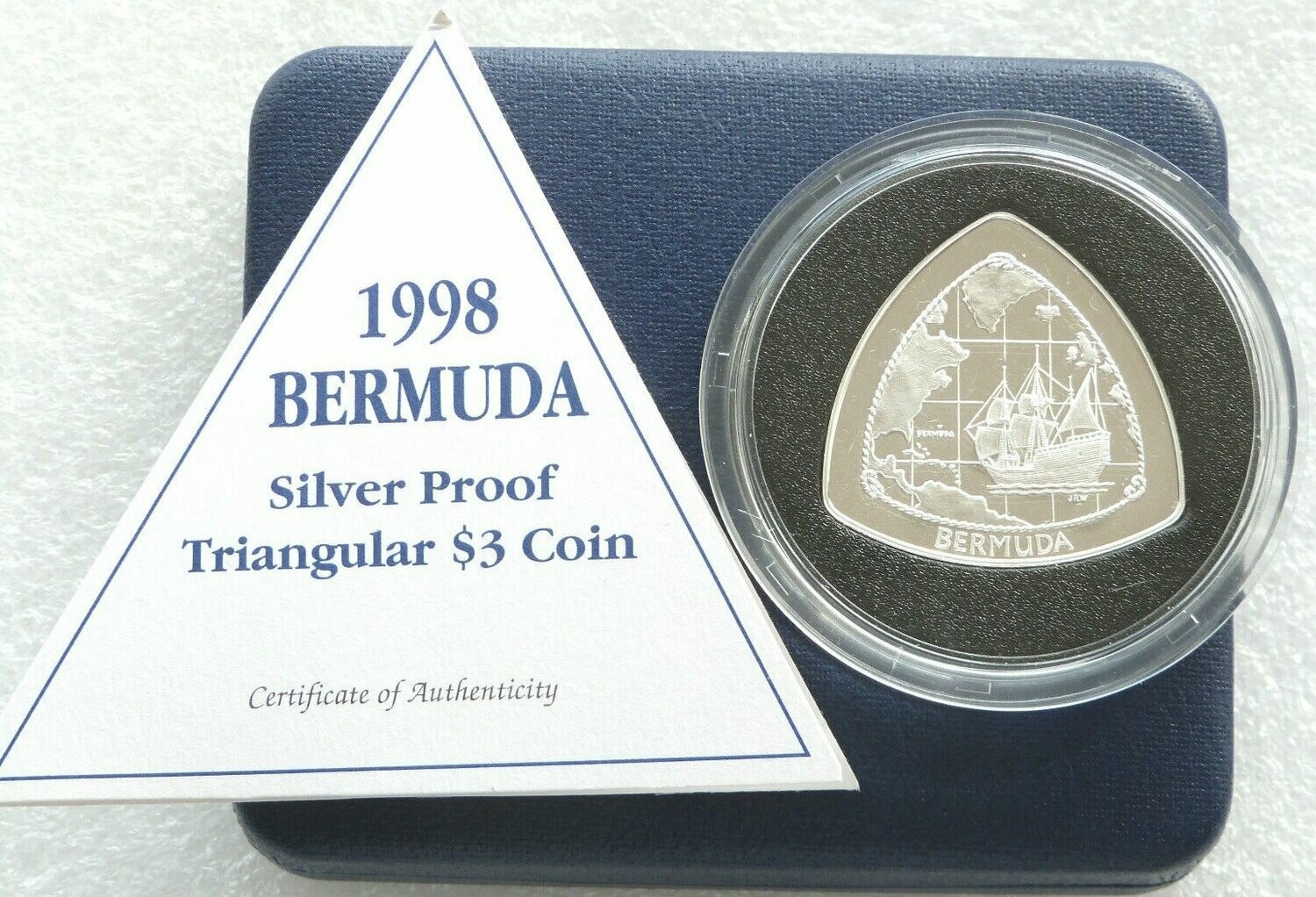 1998 Bermuda Triangular $3 Silver Proof Coin Box Coa