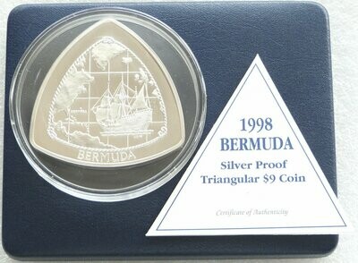 1998 Bermuda Triangular $9 Silver Proof Coin Box Coa