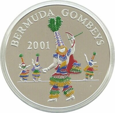 2001 Bermuda Millennium Gombey Dancer Colour $5 Silver Proof Coin