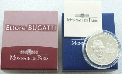 2009 France Ettore Bugatti Piedfort 20 Euro Silver Proof Coin Box Coa