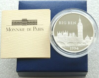 1994 France Monuments of Europe Big Ben 100 Franc Silver Proof Coin Box Coa