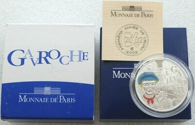 2002 France Les Miserables Victor Hugo Gavroche Colour 1.5 Euro Silver Proof Coin Box Coa
