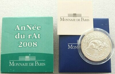 2008 France Lunar Rat 1/4 Euro Silver Coin Box Coa