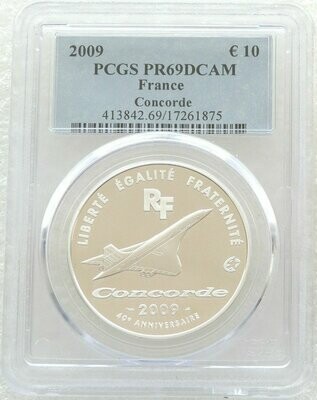 2009 France Concorde 10 Euro Silver Proof Coin PCGS PR69 DCAM