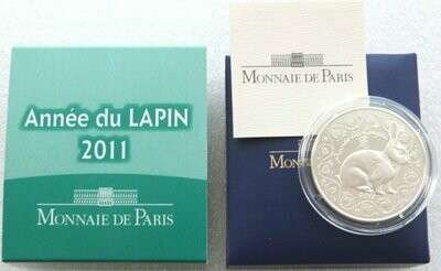 2011 France Lunar Rabbit 5 Euro Silver Coin Box Coa