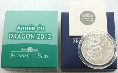2012 France Lunar Dragon 10 Euro Silver Proof Coin Box Coa