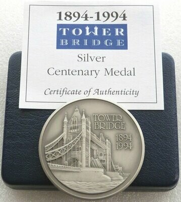 1994 Royal Mint Tower Bridge Centenary Silver 5oz Medal Box Coa