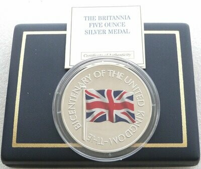 2001 Union Jack Britannia Silver Proof 5oz Commemorative Box Coa