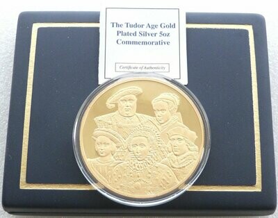 2003 Monarchs of Tudor Age Tudor Rose Silver Gold Proof 5oz Commemorative Box Coa