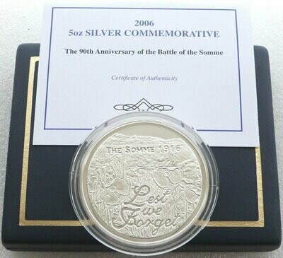 2006 Battle of the Somme 90th Anniversary Silver Proof 5oz Commemorative Box Coa